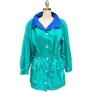 Vintage Forecaster of Boston Vintage Trench Coat Size Medium, Teal and Blue EUC